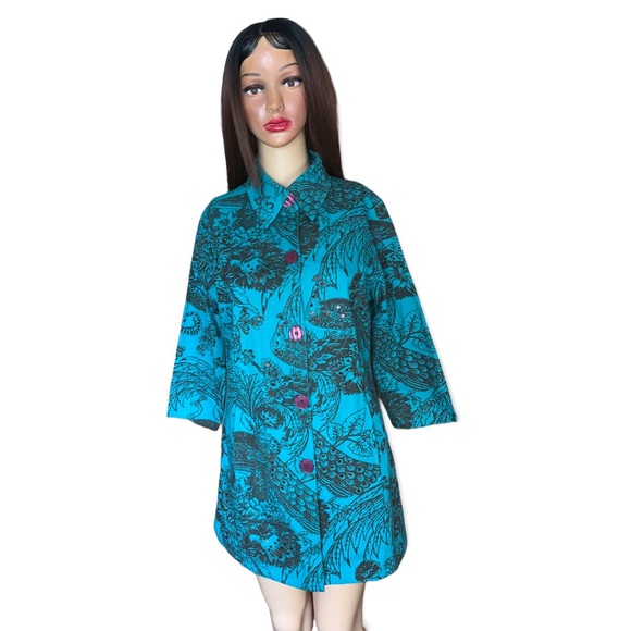 Gandy Couture Peacock /Floral Print Button-Down Shirt, Size S - Picture 12 of 16